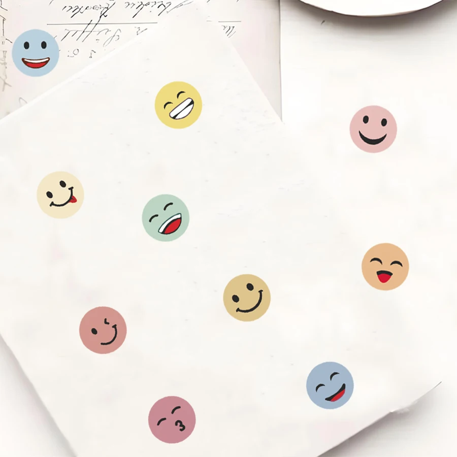 1500 pcs Colorful Smile Face Stickers Roll, Round Expression Labels Bulk, Self Adhesive Decorative Seals for Packaging, Reward view 3