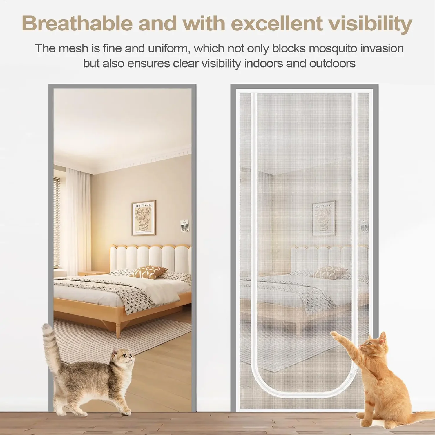 1 Piece Home Zipper Mesh Door Curtain, U-Type Door Divider, Cat Mosquito Bug Proof, Suitable for Various Door Types