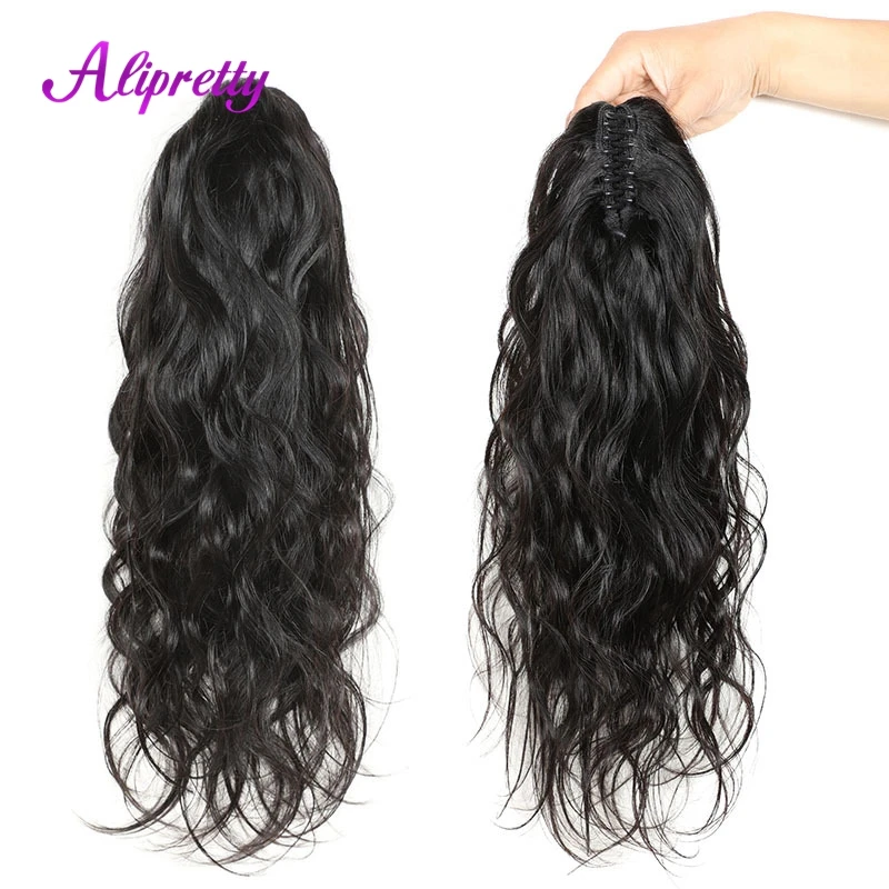 Alipretty Brazilian Ponytail Human Hair Body Wave Extensions For Women Natural Wavy Ponytail Extensions Clip Ins Hairpieces