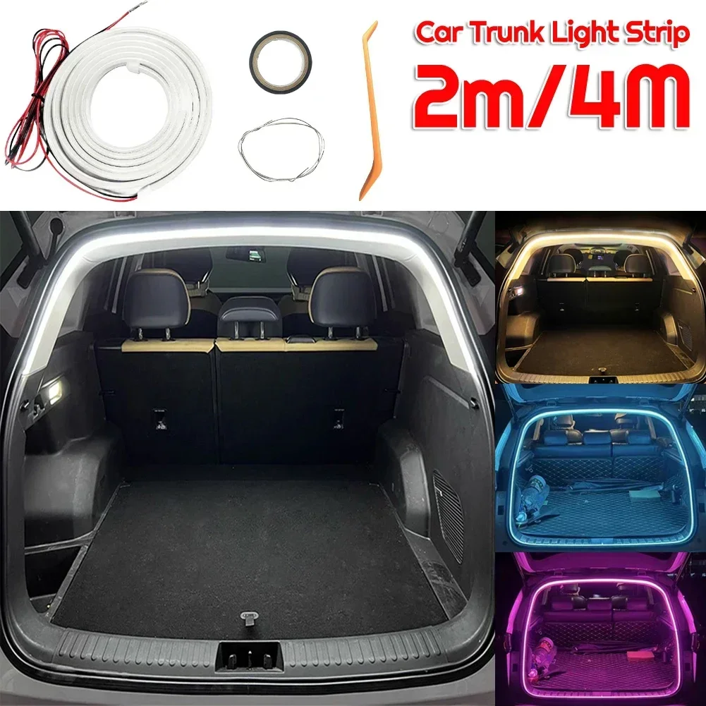 Car Trunk Led Light Strip 200cm/400cm Flexible PVC Decorative Light Strip Automatic Induction Atmosphere Lamp Universal for Suv