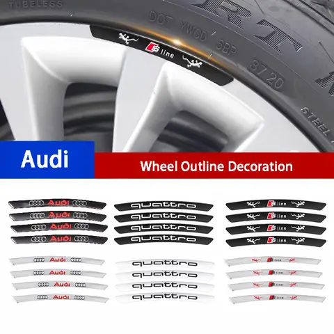 자동차 휠 림 허브 스티커, 아우디 A4 A3 A5 A6 A1 A7 A8 Q2 Q3 Q5 Q7 Q8 RS S 라인 콰트로 TT R8 용 자동차 장식, 4 개
