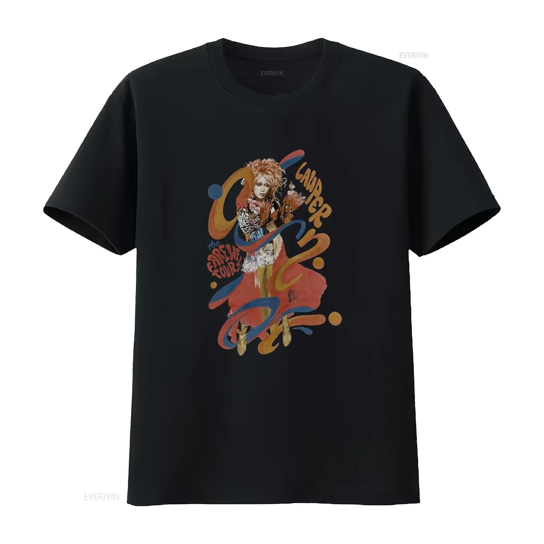 90s Cindy Lauper Farewell Tour Black  T shirt NH22034 vintage Washed graphic streetwear Stretched fashion Comfortable homme