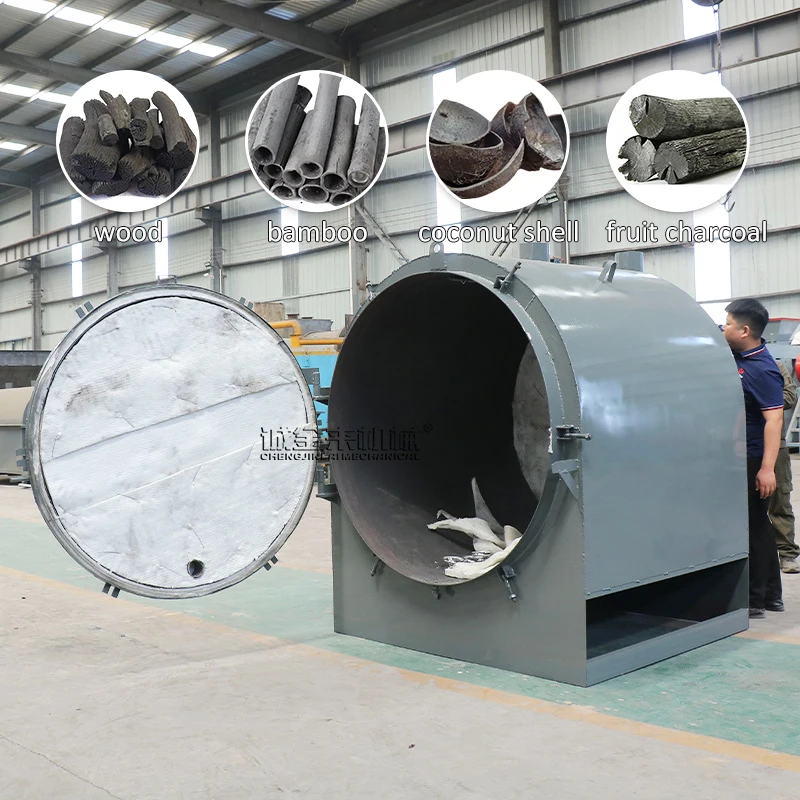 

High Quality Horizontal Air Flow Smokeless Charcoal Carbonization Machine Blower 3 Ton/Day Capacity for Biomass Charcoal Making