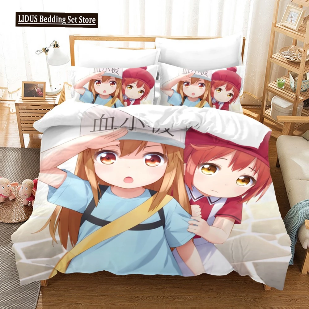 

Anime Girls Bedding Set Cells At Work Duvet Cover Pillowcase Cartoon Comforter Cover Set 2/3 Piece Bed Linen Set For Teens Boys