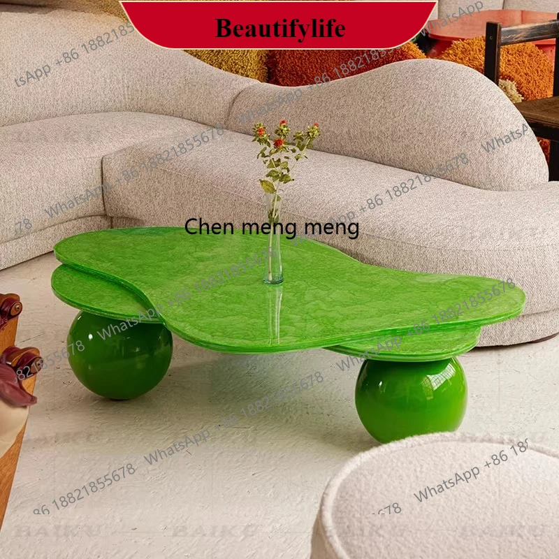 

G153 Wabi Sandy Wind Living Room Solid Wood Irregular Coffee Table Painted Side Small Apartment Homestay Special-shaped Coffee T