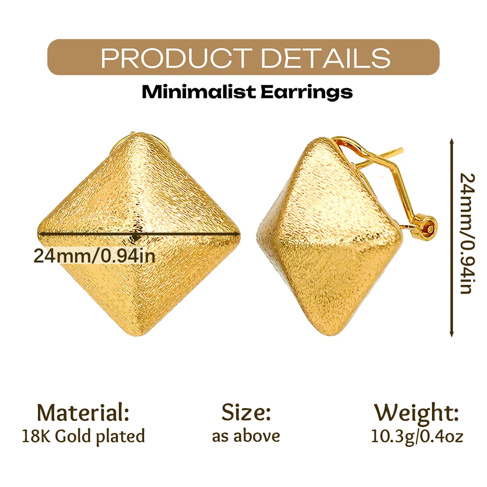 YTJX Minimalist Geometric Rhombus Stud Earring For Women 18K Gold Plated Brushed Texture Square Ear Ring Fashion Jewelry Gift