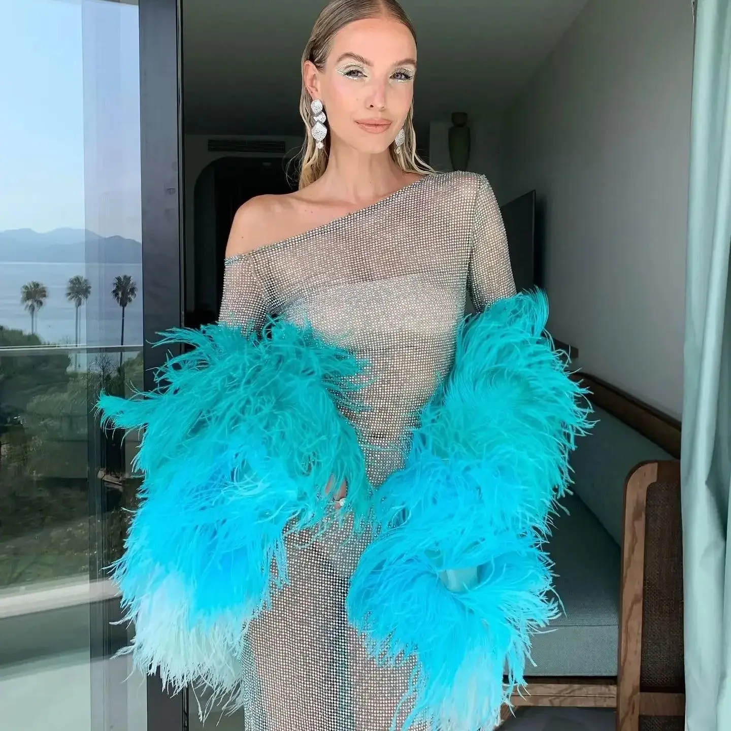 3/4/6/8/10PLY Natural Ostrich Feathers Boa 2M Ostrich Feather Shawl for Women Wedding Party Dress Plume Scarf Sewing Accessories