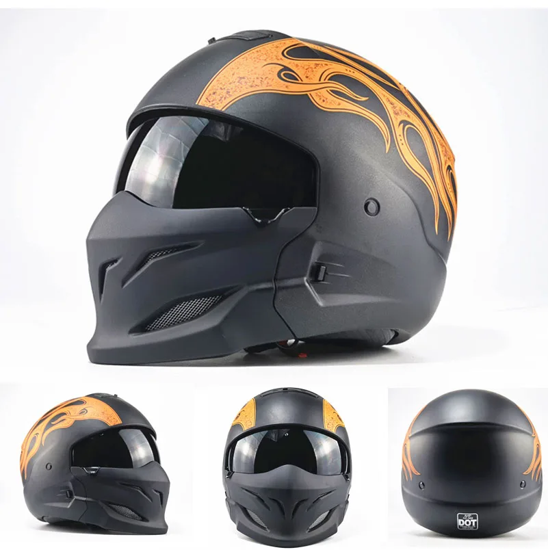1XRetro Predator Helmet Full Face Helmet Multi-purpose Combination Helmet Motorcycle Locomotive Personality Half.