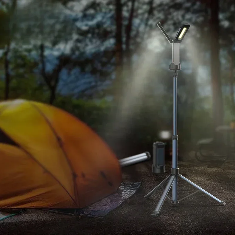 Multifunctional Camping Light Rechargeable 18W 6000Lm Telescopic 2.3m Height Camping Lantern With Battery