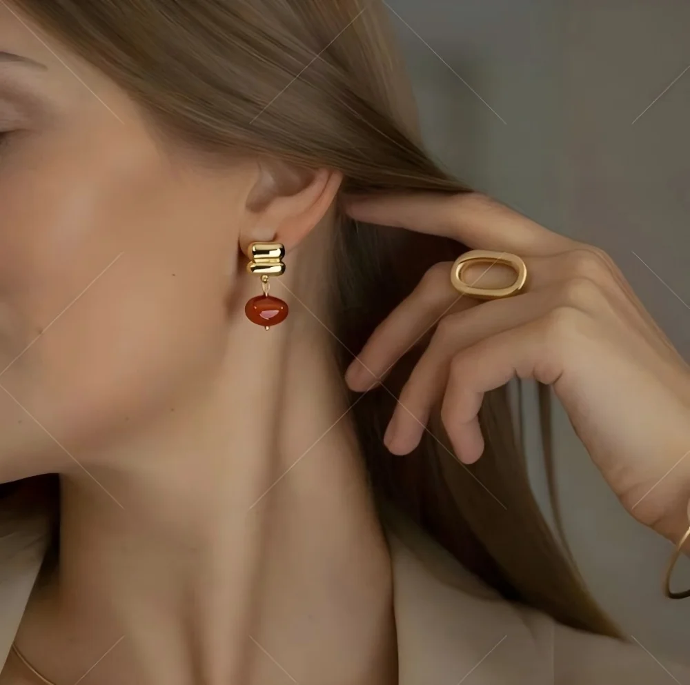 Retro-Ohrringe mit geometrischem Muster aus Kunstharz für Damen, 18 Karat vergoldete Edelstahl-Ohrringe, schlichter Modeschmuck, Geschenk für Mädchen. – Detail 3