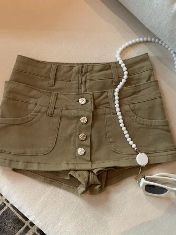 Khaki Workwear A-Line  Skirt High Waist Slimming Women's Sexy Half Skirt Zipper Closure Polyester Fiber Standard Fit