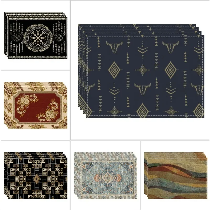 Traditionelle Boho-Ethno-Muster-Druck-Leinen-Tischsets, rutschfest, hitzebeständig, waschbar, für Party, Esszimmer, Küche, Tischdekoration