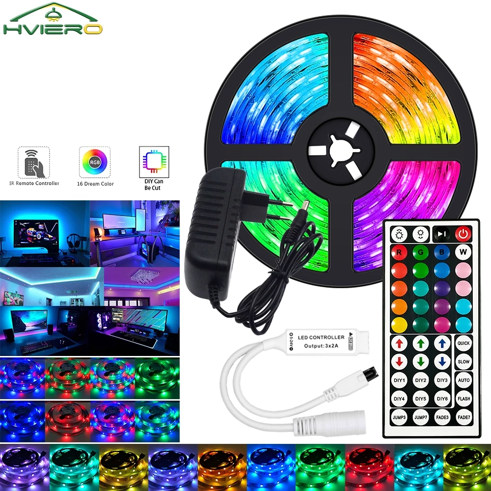 RGB 5050 Led Strip Light 12V 150Led 44Key IR Control Flexible Ribbon Diode Tape 5M 10M for TV Backlight Gaming Room Decoration