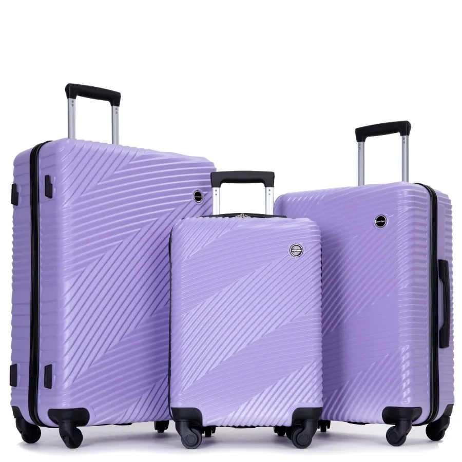 

3 Piece Luggage Sets PC+ABS Lightweight Suitcase with Two Hooks Spinner Wheels 20 24 28 Light Purple
