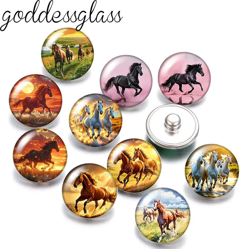 Grassland Running Horse Sunset Freedom 12mm/18mm/20mm/25mm Round Photo Glass Cabochon Flat Back Making Findings Earrings