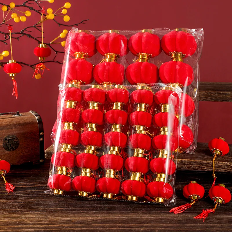 Plucked lantern string for New Year's celebration, red lantern hanging decoration, small lanterns on trees, outdoor indoor bonsa