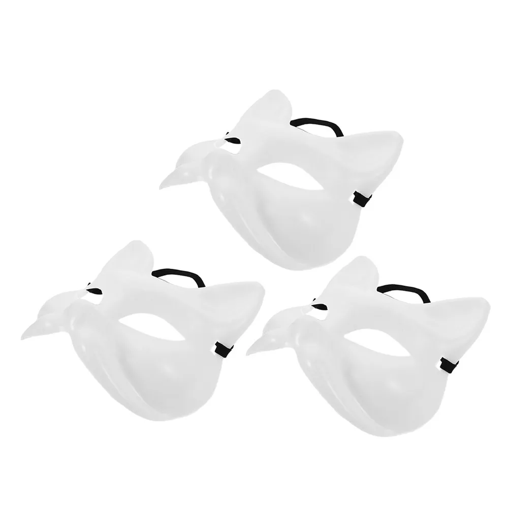 3Pcs DIY Fox Mask Blank Plastic Animal Half Facemask Kit Paintable for Halloween Costume Cosplay Masquerade Party Art Craft