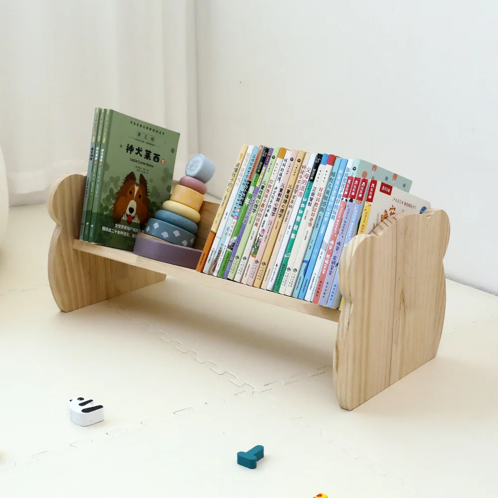 Korea Solid Wood Children Small Bookshelf Floor Baby Cartoon Picture Book Rack Animal Modeling Kindergarten Desktop Storage