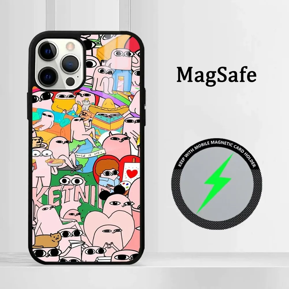 Pink Cartoon Funny big eyes K-Ketnipz Beanbag Phone Case For iPhone16 15 14 13 12 11 Pro Max Plus Mini Mirror Magnetic Cover