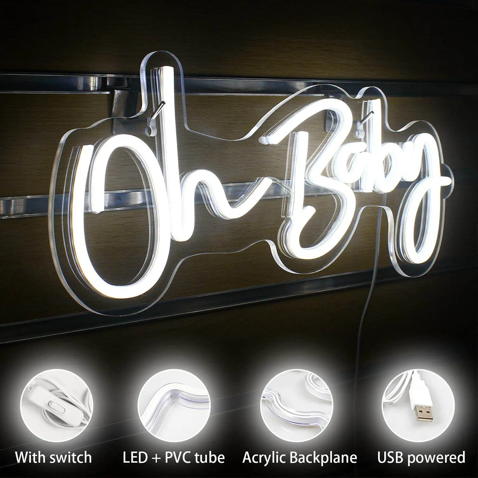 

ZK40 Oh Baby Neon Sign Acrylic USB Powered Wall Decor Neon Light for Bar Wedding Holiday Party Birthday Baby Shower White Light