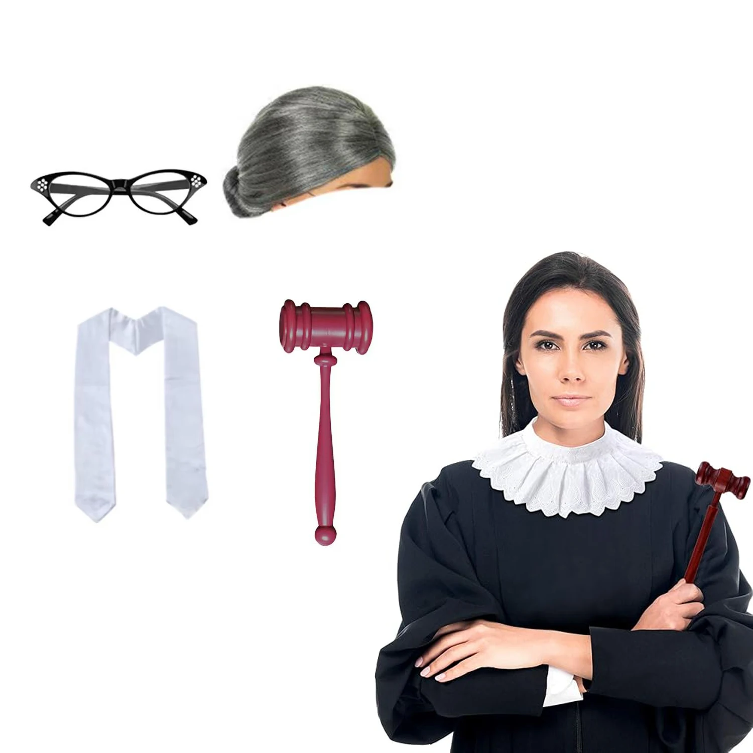 PESENAR – ensemble d'accessoires de Costume de juge avec faux col en dentelle, épingle ras du cou, lunettes de marteau pour Costume d'halloween RBG