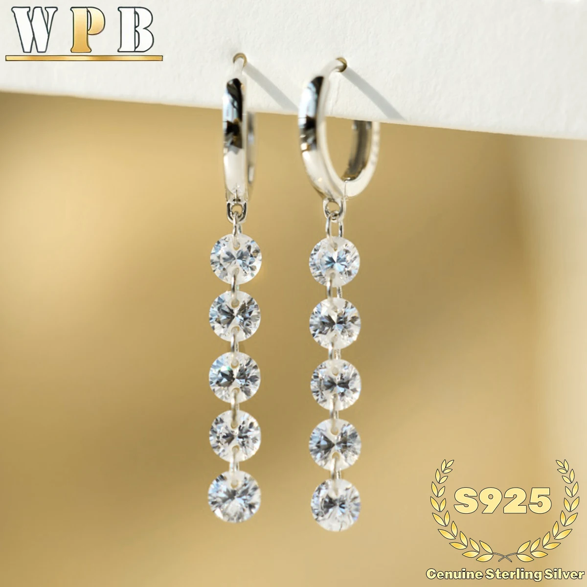 ‌Genuine S925 Silver Hearts & Arrows Cut Zircon Drop Earrings - 5-Stone Elegant Dangle Earrings for Women Wedding Party Gift