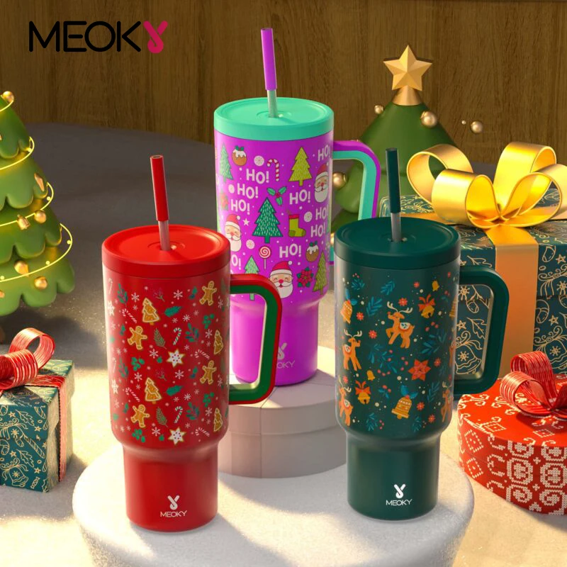 Meoky 40oz Cup Christmas Vacuum Cup Large Capacity Tumbler With Lid Stainless Steel Portable Coffee Car Mug Juice Milk Cup