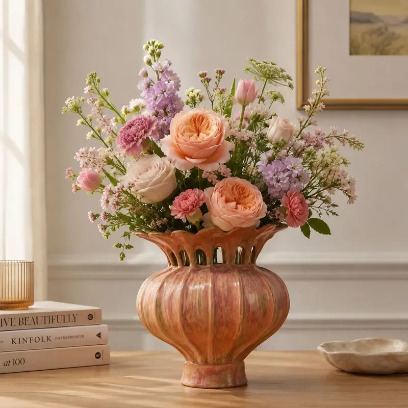 for European Light Luxury Special Shaped Creative Kiln Changed Ceramic Art Vase Ornament for Hotel Homestay Model Room Living