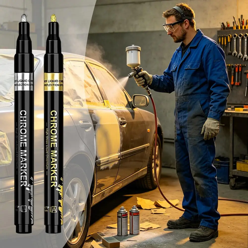 Liquid Chrome Marker Pen High Gloss Metal Paint Pen Fine Tip Waterproof Permanent Oil-Based Marker for Model DIY Car Repair