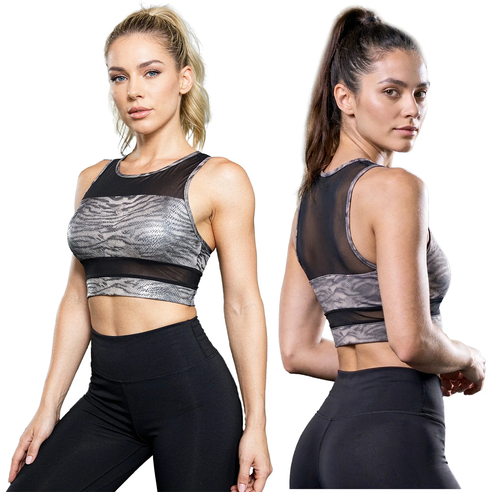 Yoga Fitness Club - Dames slangenprint doorschijnend mesh yoga pilates