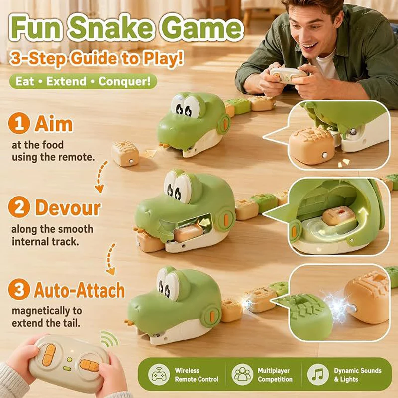 Magnetic DIY Track RC Crocodile Greedy Snake Toy ompetitive Game Electric Remote Control Interactive Educational Toy for Kids