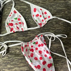 Sexy Cherry Print Lingerie Femme Bra Swimwear Bra Set Set For Women Cute Bikini Strap Lingerie Set Female Underwear Bralette New