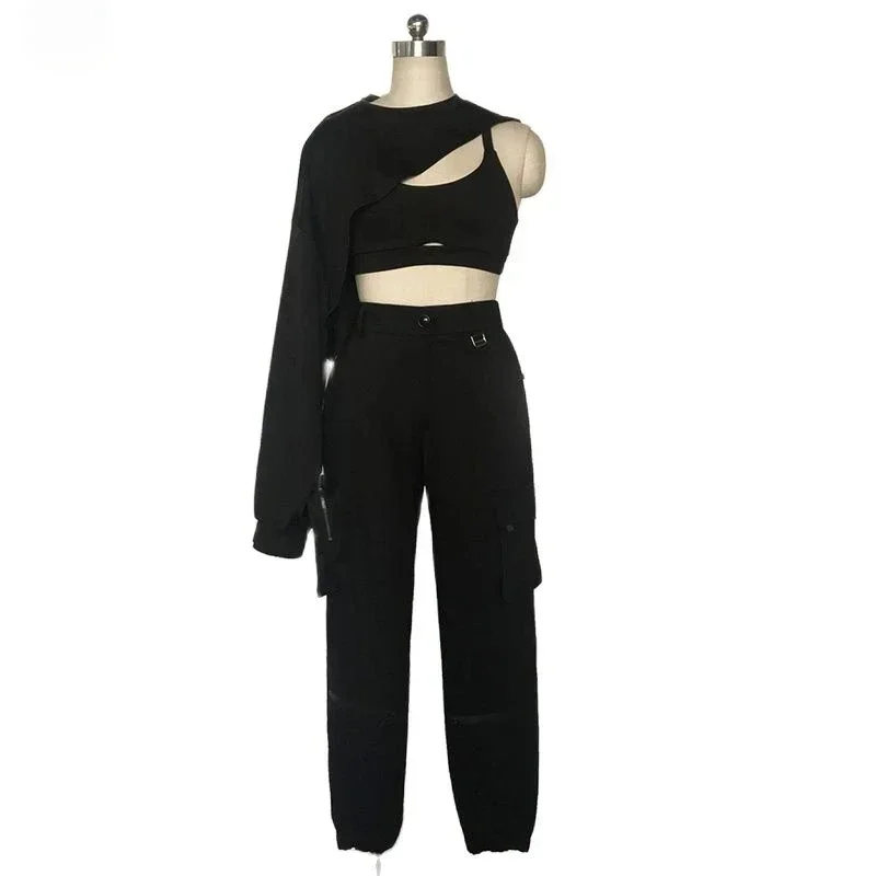 Kpop Korean Singer Black Cropped Vest Hoodies Dance Outfits Jazz Stage Costume Nightclub Women Group Hip-Hop Dance Pants