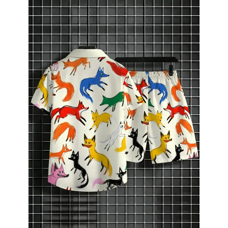 Premium Men's Printed Shirt Shorts Matching Set Breathable Lightweight Wear For Beach Parties Hiking Camping Daily Leisure view 4
