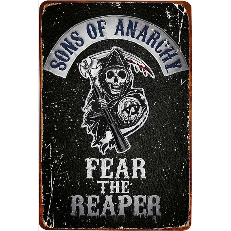 Metal Tin Sign Sons of Anarchy Fear The Reaper Plaque Poster Farm Home Coffee Shop Wall Decoration Vintage Metal Plate 12*8 Inch