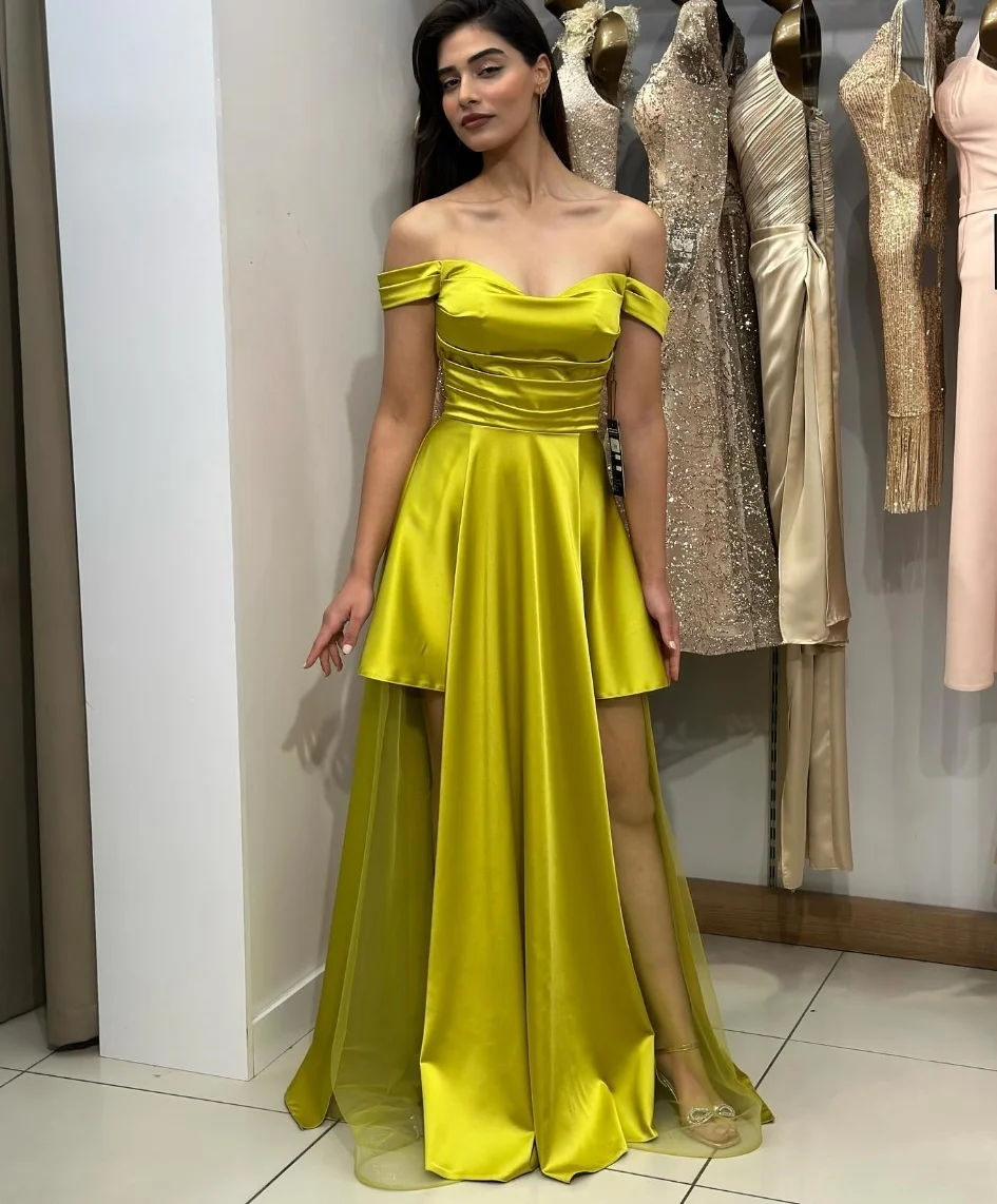 

Customized Matching Pleat A-line Boat Neck Off-the-shoulder Long Dresses Prom Classic Sparkle Sizes Available Fashion Exquisite