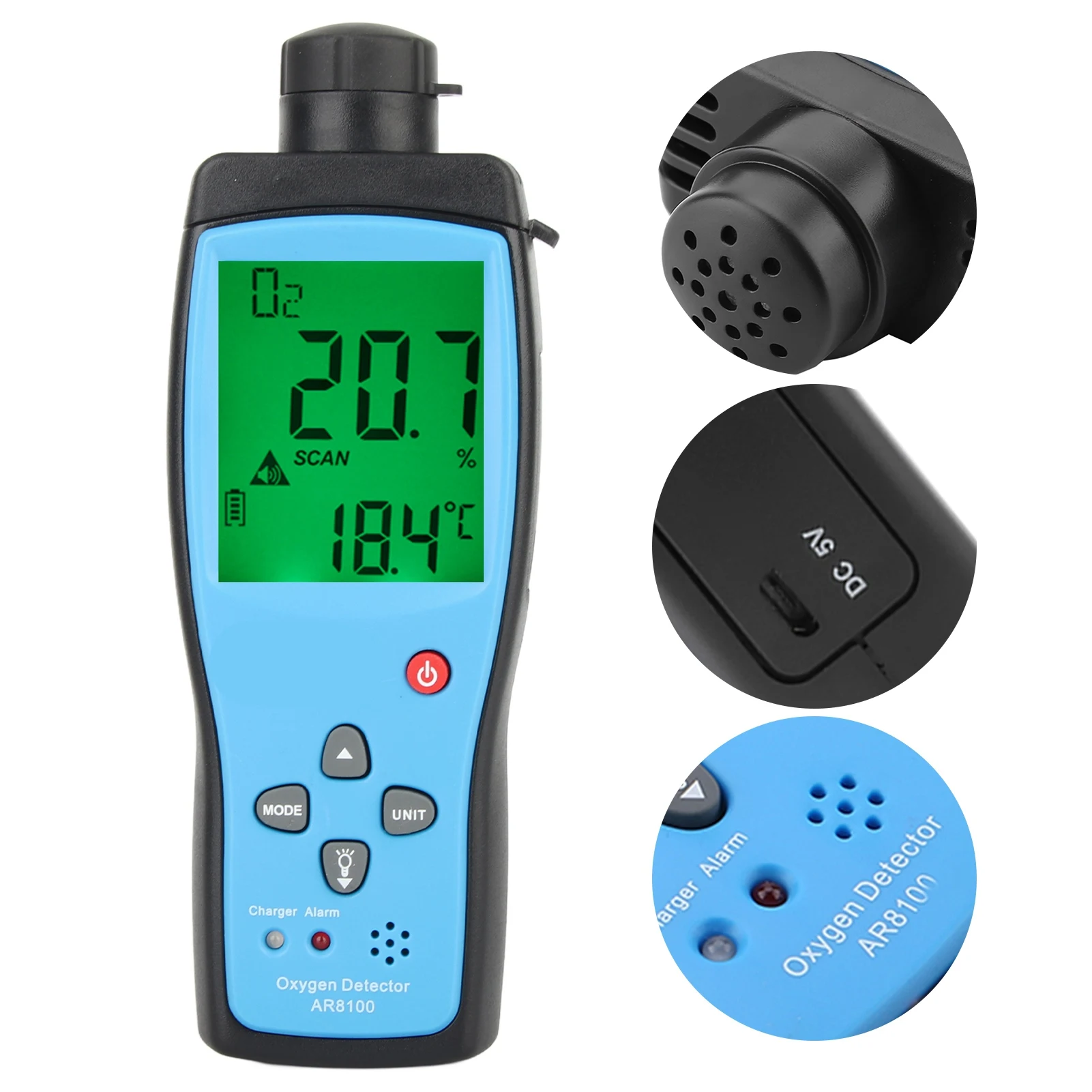 AR8100 Handheld O2 Meter Rechargeable Oxygen Detector for Outdoor Industry Gas Analyzer Gas Detection Oxygen Detector Gas Tester