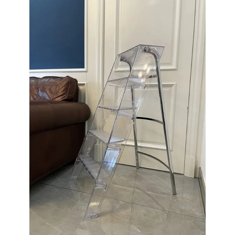 5 Steps Herringbone Transparent Acrylic Folding Ladder Step Stool with Anti-Slip Sturdy Wide Pedal Lightweight Household Kitchen