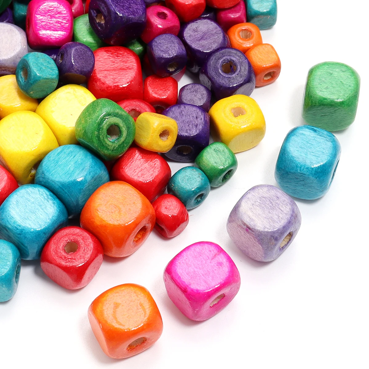 100-500pcs/lot Wooden Beads Mix Colors Spiral Shape Dice Shaped Beads Loose Spacer Beads For Jewelry Making Necklace Bracelets