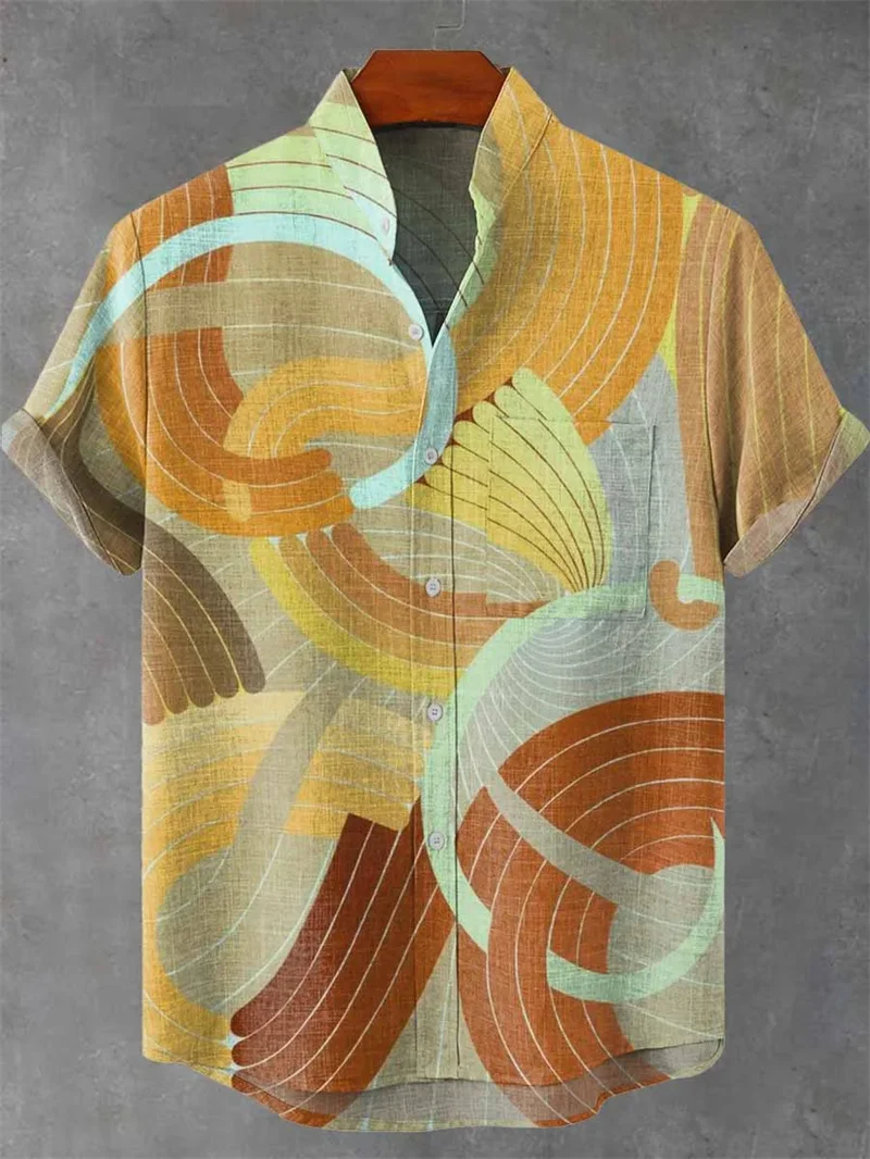 Мужская верхняя рубашка с короткими рукавами и цветочным принтом в этническом стиле, удобная рубашка с клапаном, пляжная праздничная Гавайская летняя повседневная рубашка