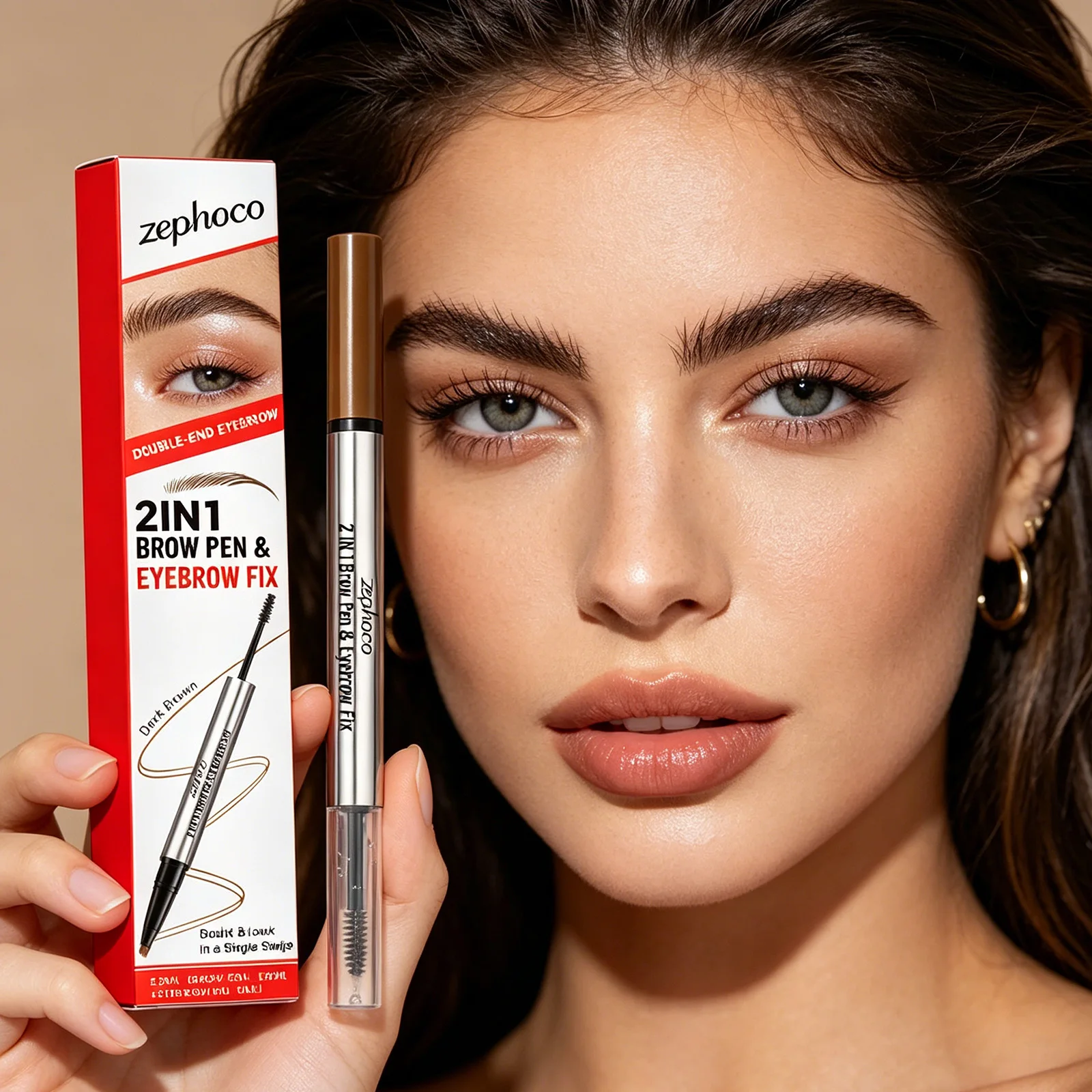 

zephoco 2 in 1 Brow Pen Eyebrow Fix Long Lasting Waterproof Quick Shape Multi-use Smudge Proof Makeup Double-End Eye Brow Pencil