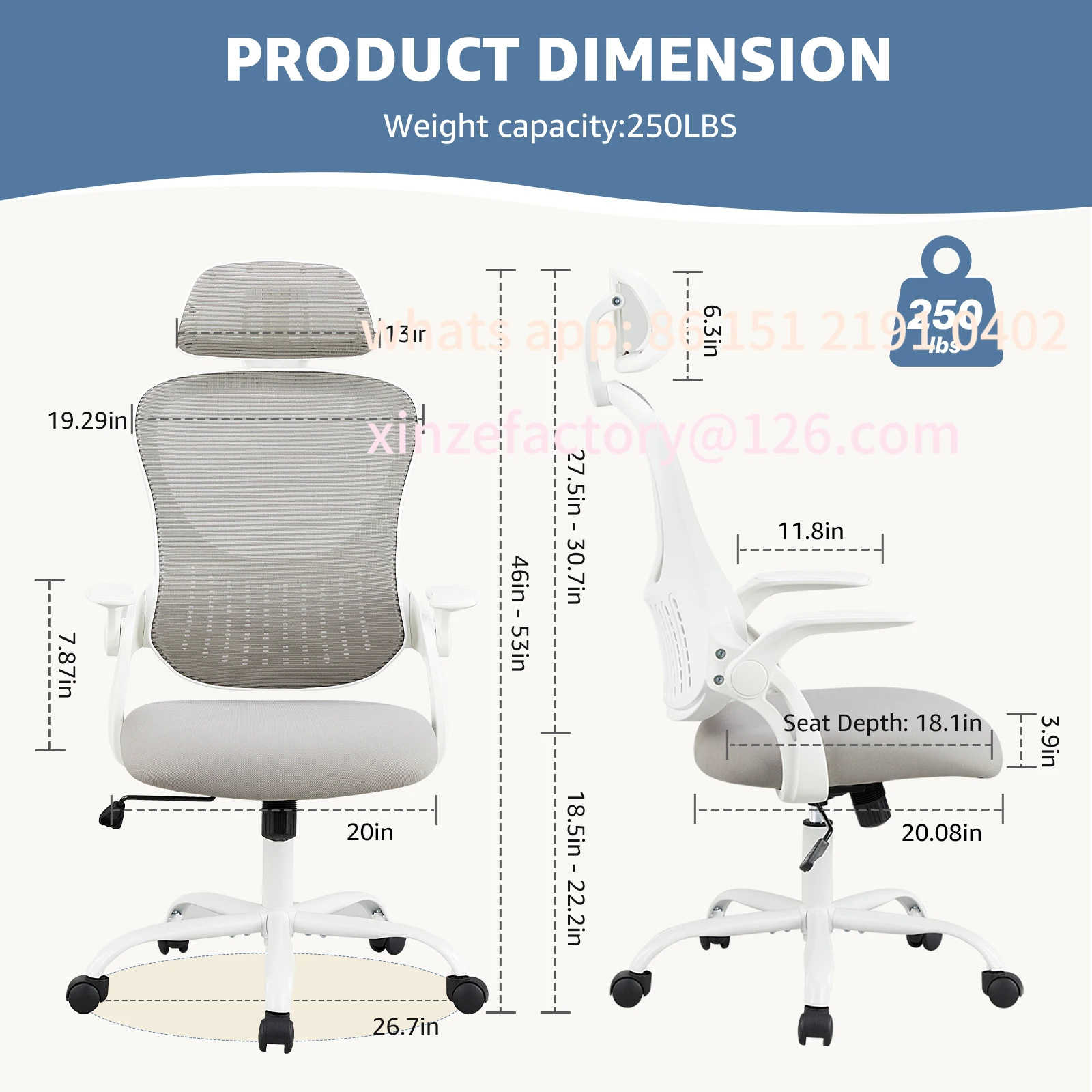 

Customizable JHK Mesh Ergonomic Office Computer Desk Chair Flip-up Arms Adjustable Headrests Comfortable Lumbar Support For Home