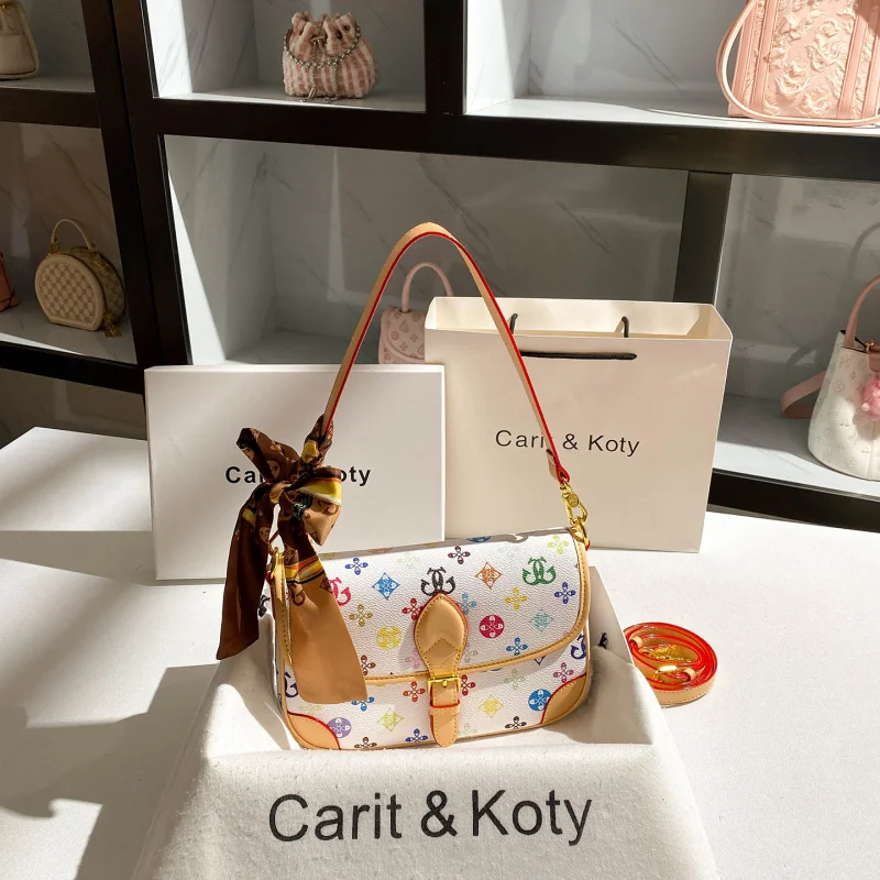 

Trendy and unique printed mahjong bag with a high-end feel, contrasting color baguette underarm bag