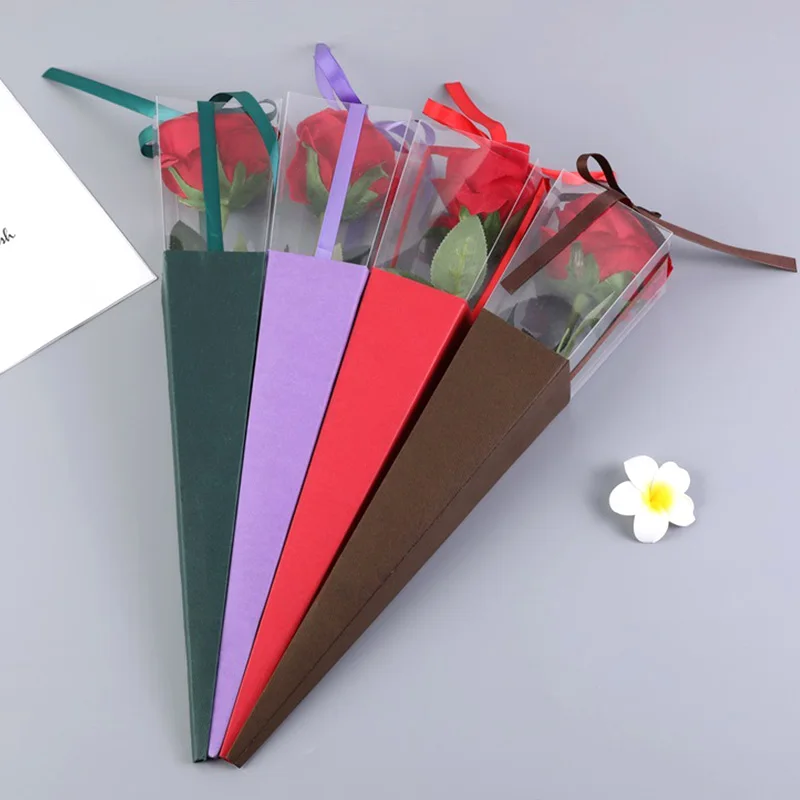 Triangular Cone Shaped Rose Flower Box Single Bouquet Packing Boxes Fashion Gifts Wrapping Paper Bags Flowers Gifts Packag Cases