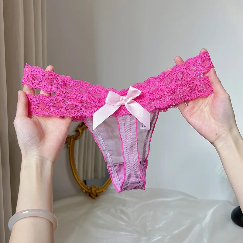 Женские бесшовные трусики с низкой талией, сексуальные трусики-стринги, кружевные однотонные трусики больших размеров, японские полые стринги, Т-трусики