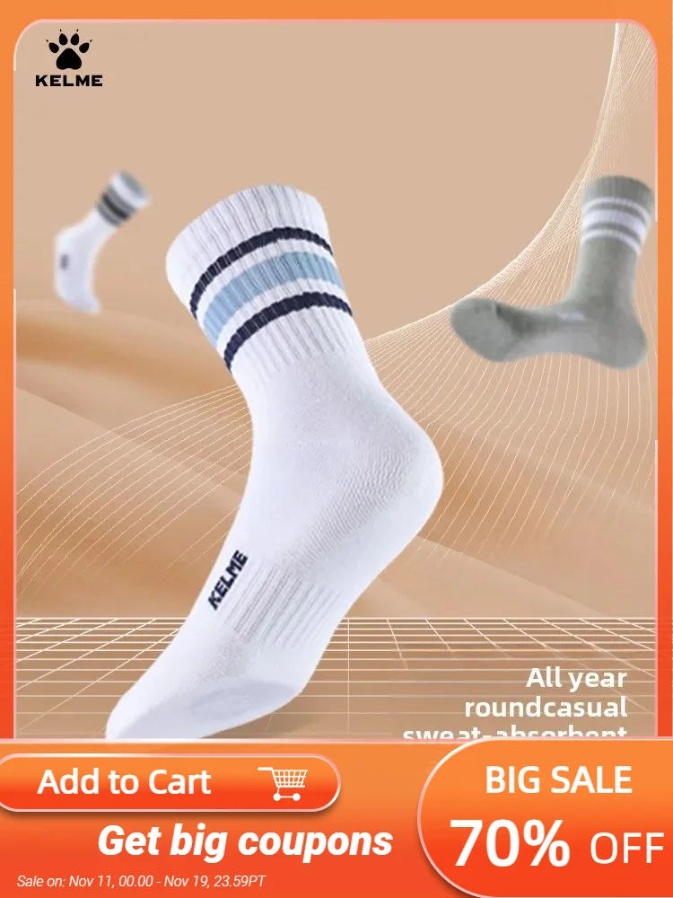 

Kelme Men's Mid Length Socks 3 Pairs Of Casual Socks Sweat Absorbing And Breathable Sports Socks Running Speed Dry Socks