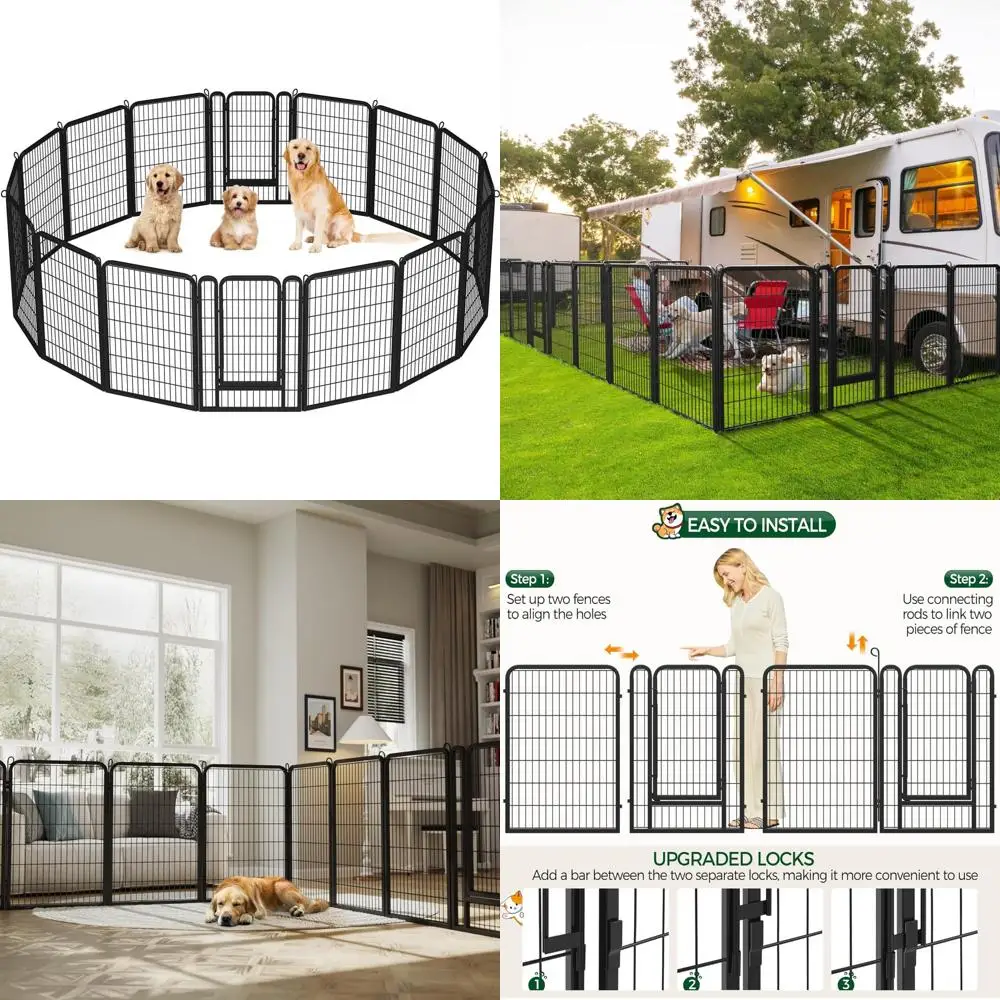 

dog playpen outdoor, 40 inch 16 panels dog pen indoor heavy duty puppy exercise pen metal pet fence for rv camping/yard/garden
