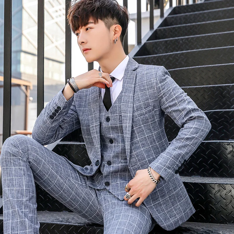 

Casual Plaid Men's Wedding Suit Jaet Stand Fit Busin Formal Best Man up Dr Code Spring Autumn Faion Ci Sle