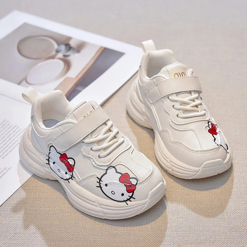 

2025 Kids White Sneakers, Leather Cartoon Velcro Shoes for Girls School & Casual Wear
