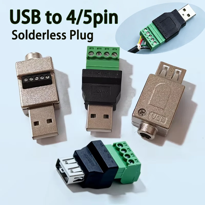 USB 2.0 Type A Male/Female to 4/5 Pin Screw Connector USB Jack with Shield Screw Terminal Plug Socket for Computer TV Keyboard
